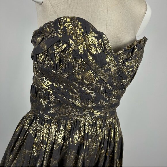 ❤️French Connection Womens Metallic Green Strapless Floral Dress Size 8 - Picture 3 of 10